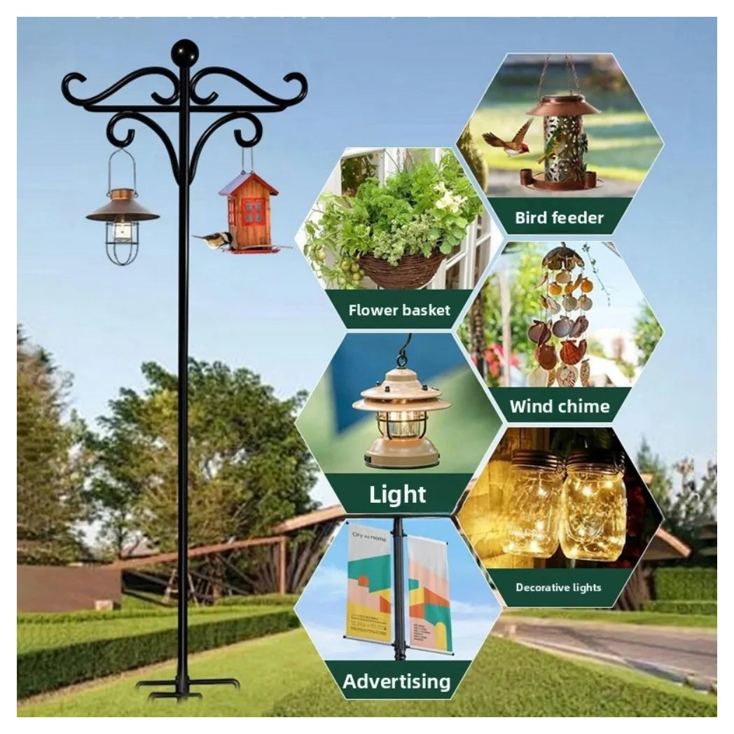 Heavy Duty Bird Feeder Pole Stand with Double Shepherd's Hooks – 193cm Adjustable Garden Feeding Station