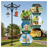 Heavy Duty Bird Feeder Pole Stand with Double Shepherd's Hooks – 193cm Adjustable Garden Feeding Station