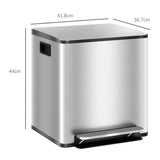 HOMCOM 30L Dual Compartment Pedal Bin with Soft Close Lid, Deodoriser Holders – Stainless Steel Kitchen Bin, Silver Tone