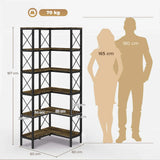 HOMCOM 5-Tier L-Shaped Corner Bookshelf with Metal Frame and Anti-Tipping Kit – Freestanding, Rustic Brown