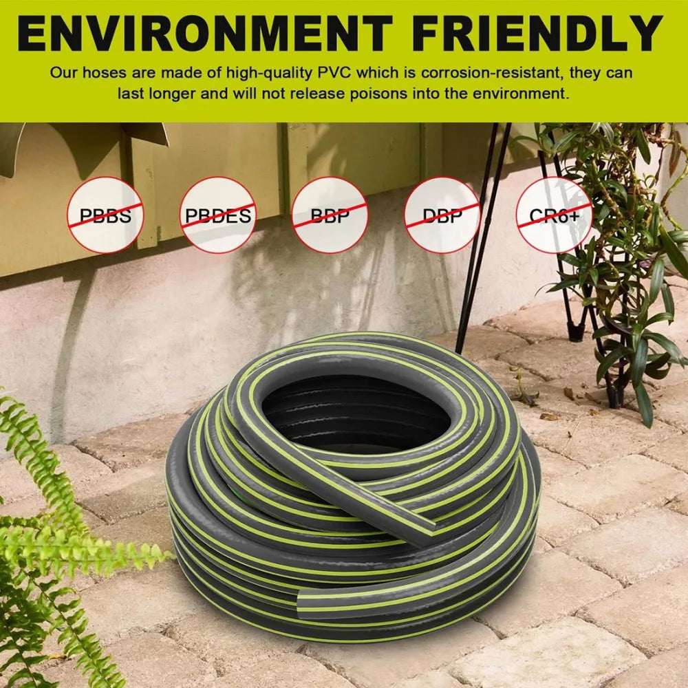 Reinforced Braided PVC Garden Hose Pipe, 20m – Flexible Watering Hose with Fittings, Grey and Yellow