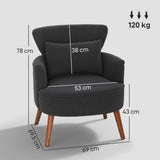 HOMCOM Corduroy Retro Accent Chair with Wing Back, Wood Frame and Cushion – Curved Armchair for Living Room, Black