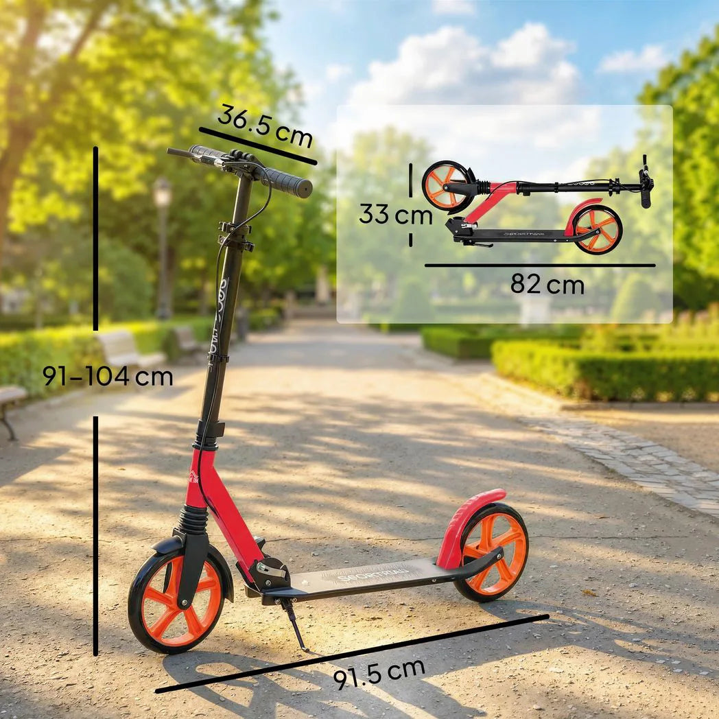 HOMCOM One-Click Folding Kick Scooter with Adjustable Handlebar, Dual Brakes & Kickstand – Push Scooter for Ages 14+, Red