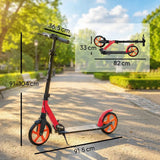 HOMCOM One-Click Folding Kick Scooter with Adjustable Handlebar, Dual Brakes & Kickstand – Push Scooter for Ages 14+, Red