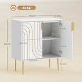 HOMCOM Modern Kitchen Cupboard with 2 Doors, Adjustable Shelf and Copper-Tone Metal Legs – Storage Cabinet, White