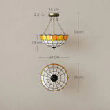 HOMCOM Tiffany Style Ceiling Light with 3 E27 Sockets – Vintage Stained Glass Semi Flush Chandelier