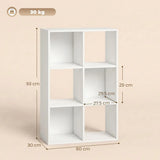 HOMCOM Industrial Style 3-Tier Storage Shelf with 6 Compartments – Bookcase for Living Room, White Wood Effect