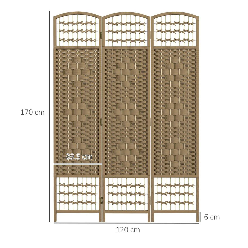 HOMCOM 3 Panel Folding Room Divider, Hand-Woven Paper Rope & Bamboo – Privacy Screen, Natural Wood