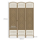 HOMCOM 3 Panel Folding Room Divider, Hand-Woven Paper Rope & Bamboo – Privacy Screen, Natural Wood