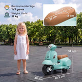 HOMCOM Vespa Licensed 6V Kids Electric Motorbike with Training Wheels and Horn – Ride-On, 18-36 Months, Green