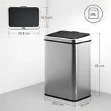 HOMCOM 40L Sensor Bin with Soft-Close Lid – Stainless Steel Touchless Motion Sensor Kitchen Bin, Silver