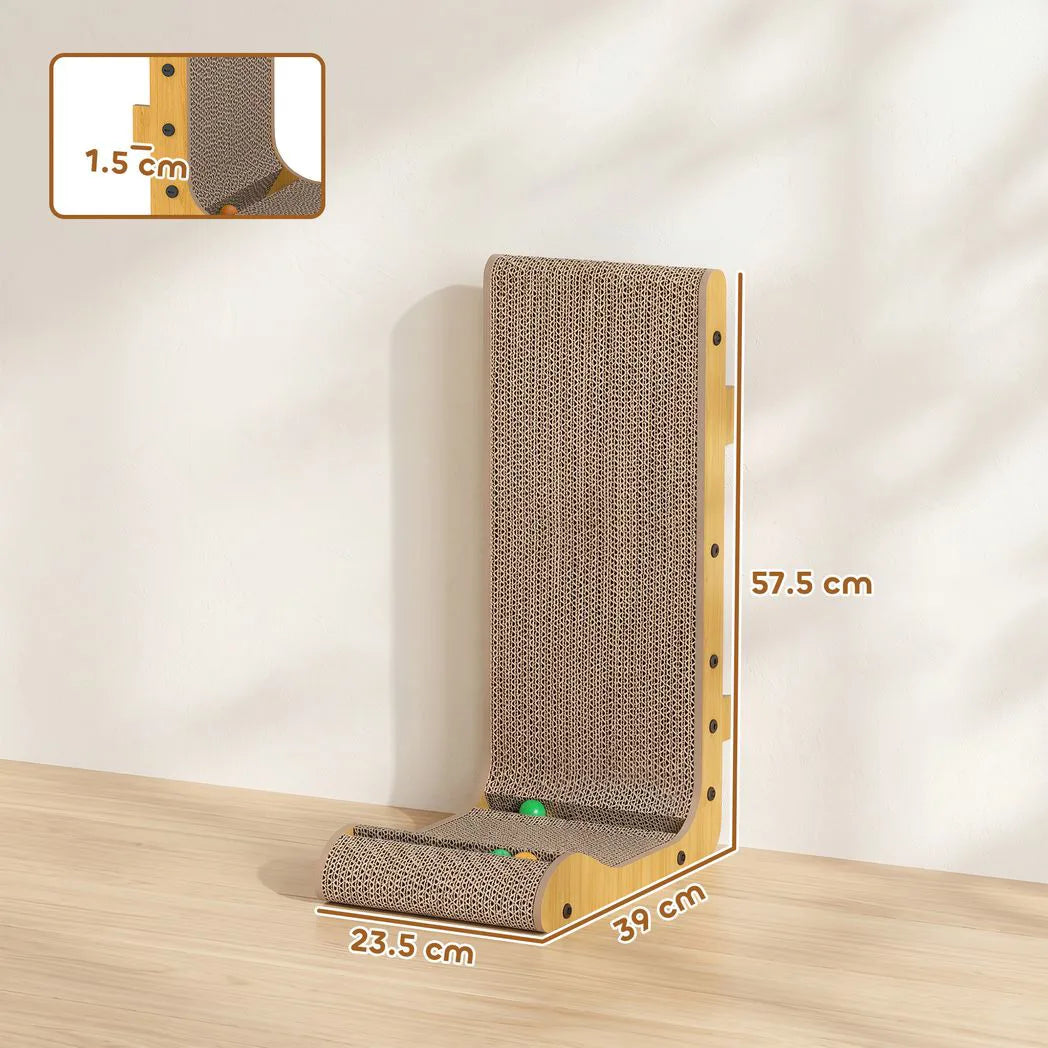 PawHut Wall-Leaning Cat Scratching Board with Corrugated Paper, 3 Toy Balls and Catnip, 39 x 23.5 x 57.5 cm, Brown