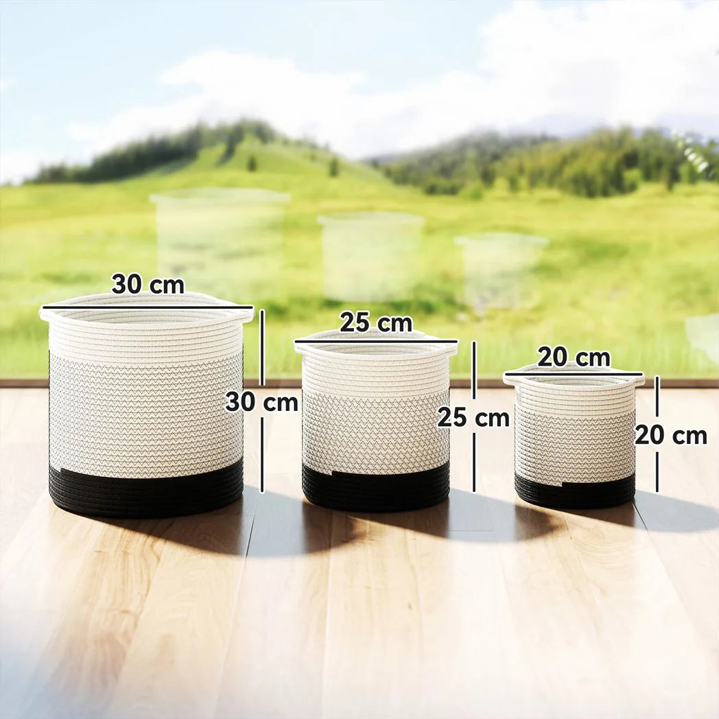 Outsunny Handwoven Cotton Rope Plant Pots, Set of 3 – Indoor Planters with Waterproof Liner, White