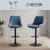 HOMCOM Set of 2 Retro Faux Leather Bar Stools, Adjustable Height Swivel Kitchen Stools with Footrest – Dark Blue