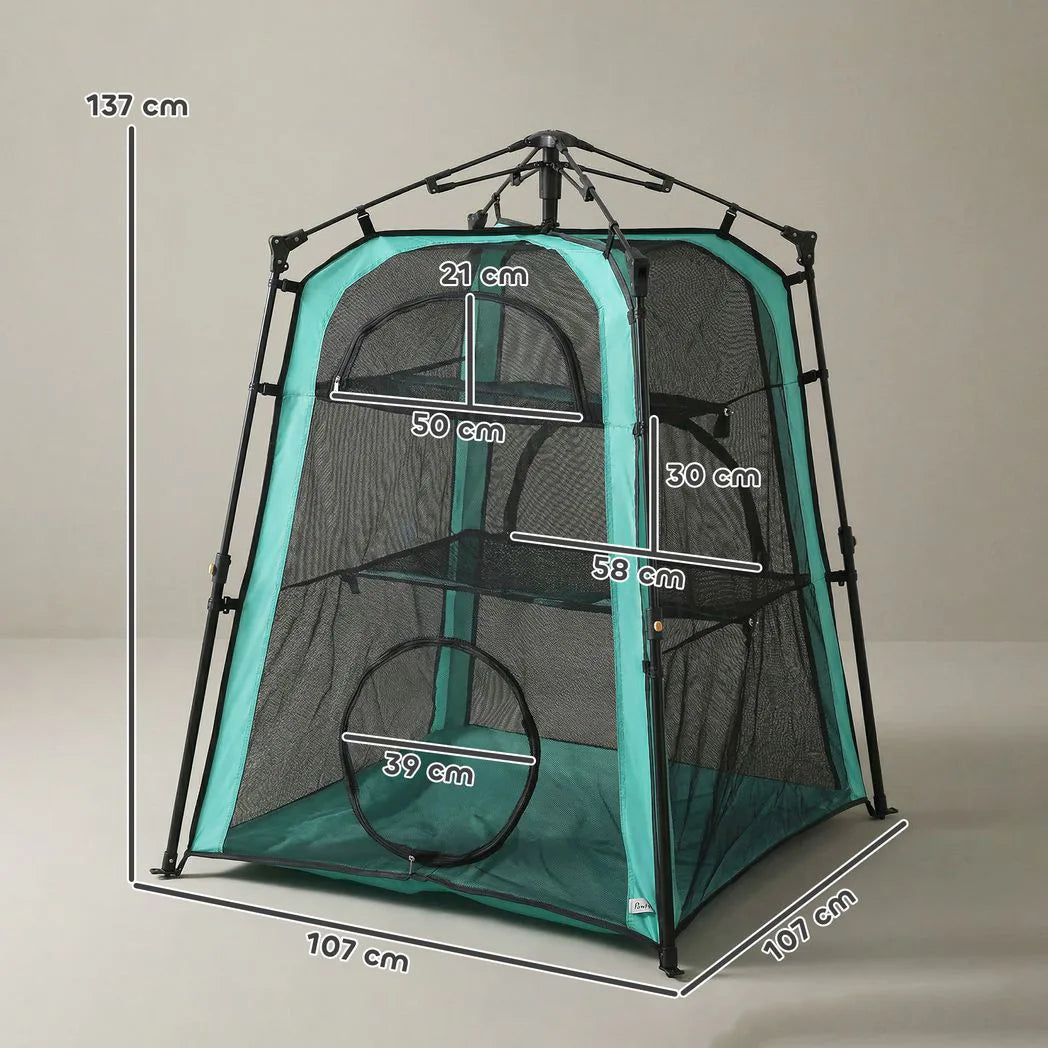 PawHut 3-Tier Portable Cat Tent with Multiple Doors, Carry Bag and Breathable Mesh – Indoor and Outdoor Cat House
