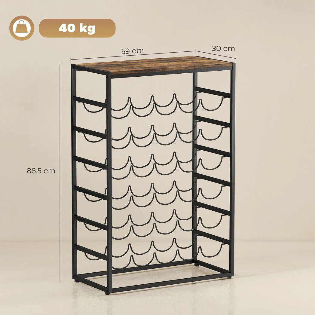 HOMCOM 6 Tier Free Standing Wine Rack for 30 Bottles with Wood-Effect Top, Rustic Brown