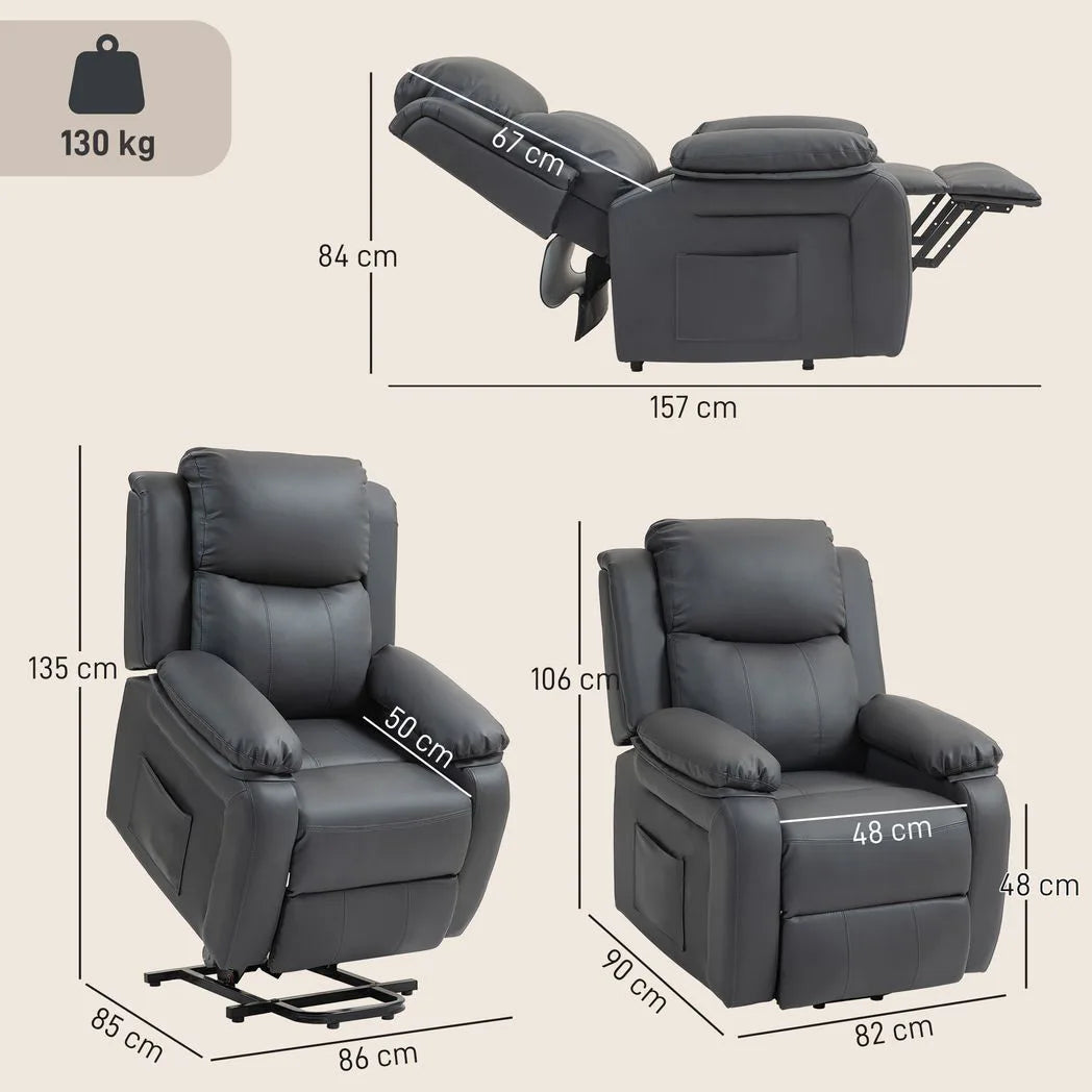 HOMCOM Riser and Recliner Chair with Vibration Massage, PU Leather Power Lift Chair for Elderly, Dark Grey