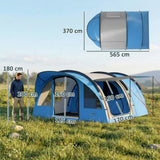 Outsunny 4 Person Family Camping Tent with 2 Rooms & Sewn-In Groundsheet – Waterproof Tunnel Tent, Sky Blue & Grey