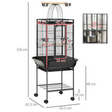 PawHut 156cm Parrot Cage with Open Play Top, Perches, Seed Guard & Wheels – Large Bird Cage, Dark Grey