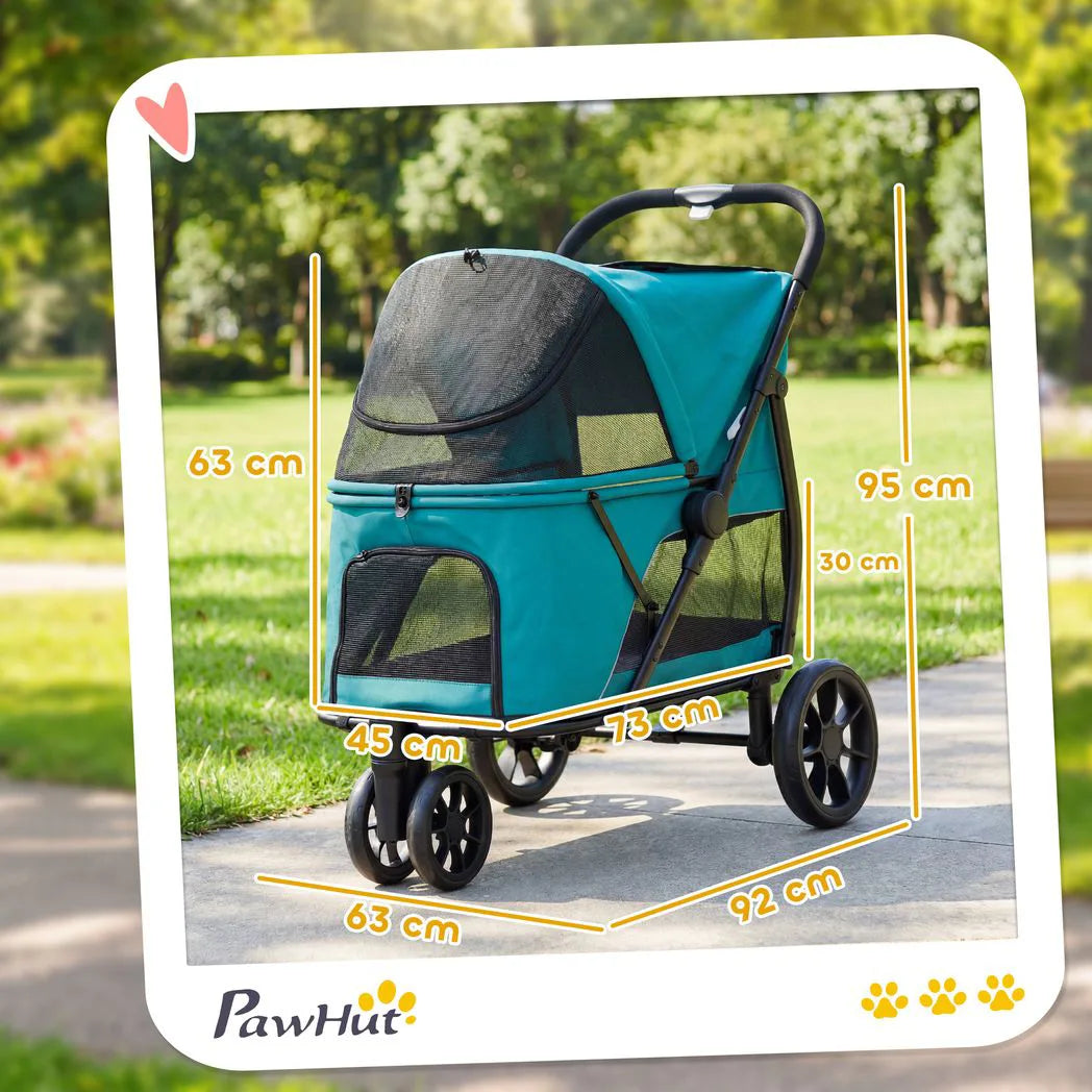 PawHut 3-Wheel Dog Stroller with Dual Entry, One-Click Fold, Mesh Windows – Pet Pram for Dogs up to 20kg