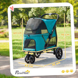 PawHut 3-Wheel Dog Stroller with Dual Entry, One-Click Fold, Mesh Windows – Pet Pram for Dogs up to 20kg