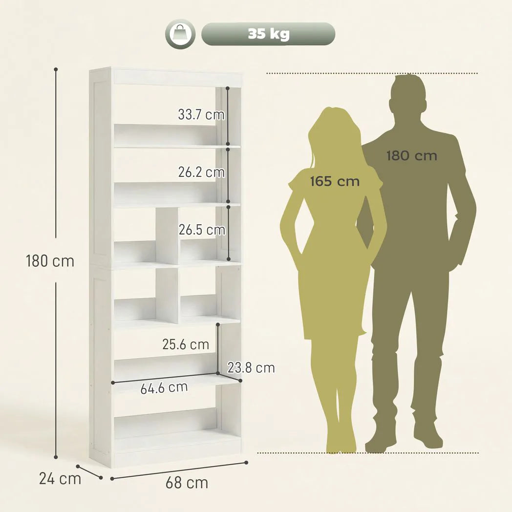 HOMCOM 6-Tier Bookcase with Open Shelves and Cubes, 180 cm Tall Display Shelf with Anti-Tipping Design, White
