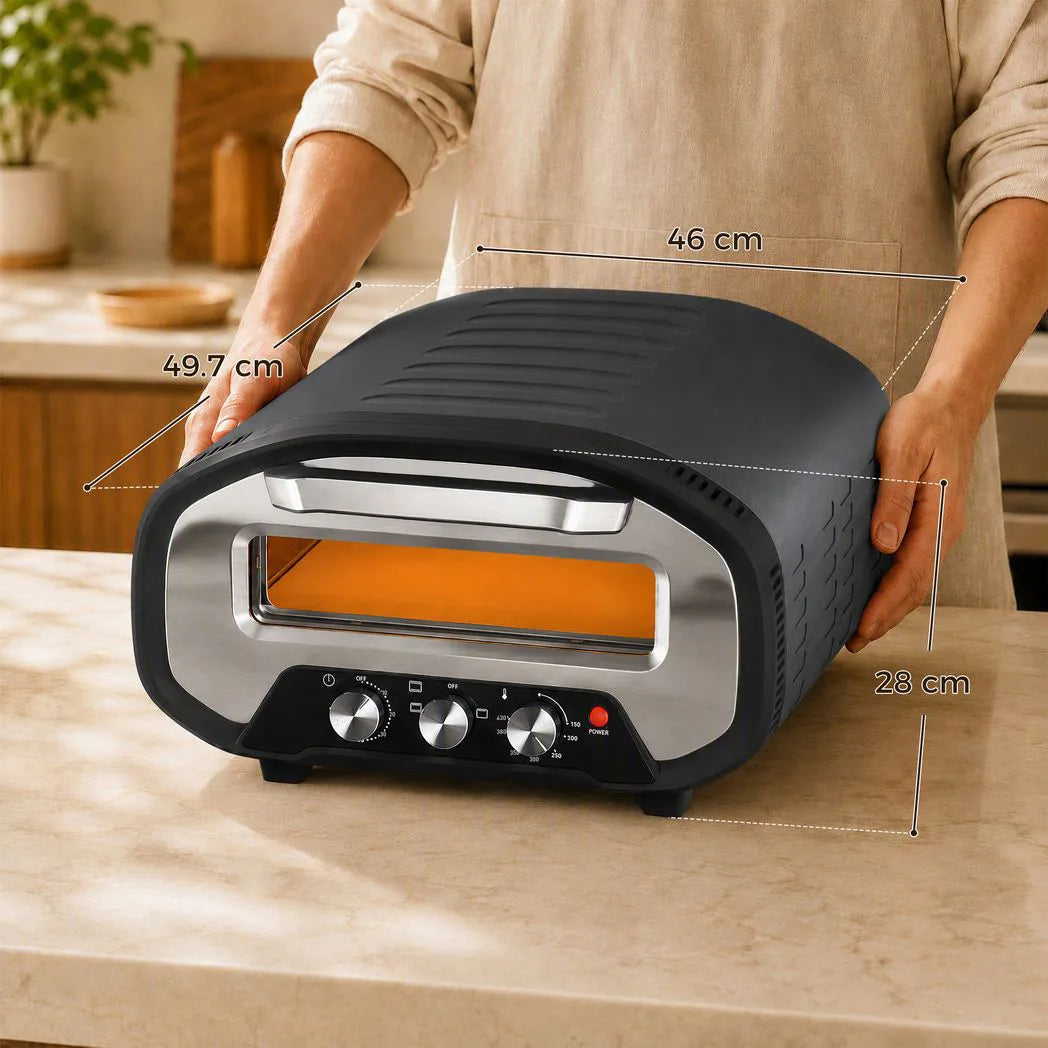 HOMCOM 2200W Electric Pizza Oven with 12 Inch Ceramic Stone, Viewing Window and 3 Dials – Indoor Pizza Maker