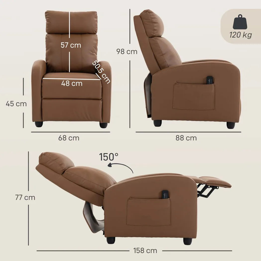 HOMCOM Massage Recliner Armchair in Faux Leather with Adjustable Leg Rest and Side Pocket – Dark Brown