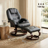 HOMCOM Swivel Recliner Chair with Footstool – PU Leather Armchair with Adjustable Back and Wood Frame, Black
