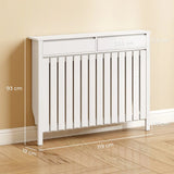 HOMCOM Rustic-Look Radiator Cover with Top Drawers and Slats, 93 x 119cm – Slimline Heater Cabinet, White