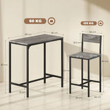 HOMCOM 3-Piece Industrial Bar Table Set with 2 Stools, Backrest and Footrest – Space-Saving, Charcoal Grey