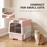 PawHut Enclosed Cat Litter Box with Pull-Out Drawer, Scoop & 2 Deodorisation Bags – Top Exit, Pink