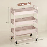 HOMCOM 3-Tier Storage Trolley on Wheels with Mesh Baskets – Rolling Utility Cart for Home, Light Pink