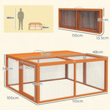 PawHut Wooden Folding Rabbit Hutch for 2–3 Rabbits with Built-In Handle – Outdoor Guinea Pig Run, Orange