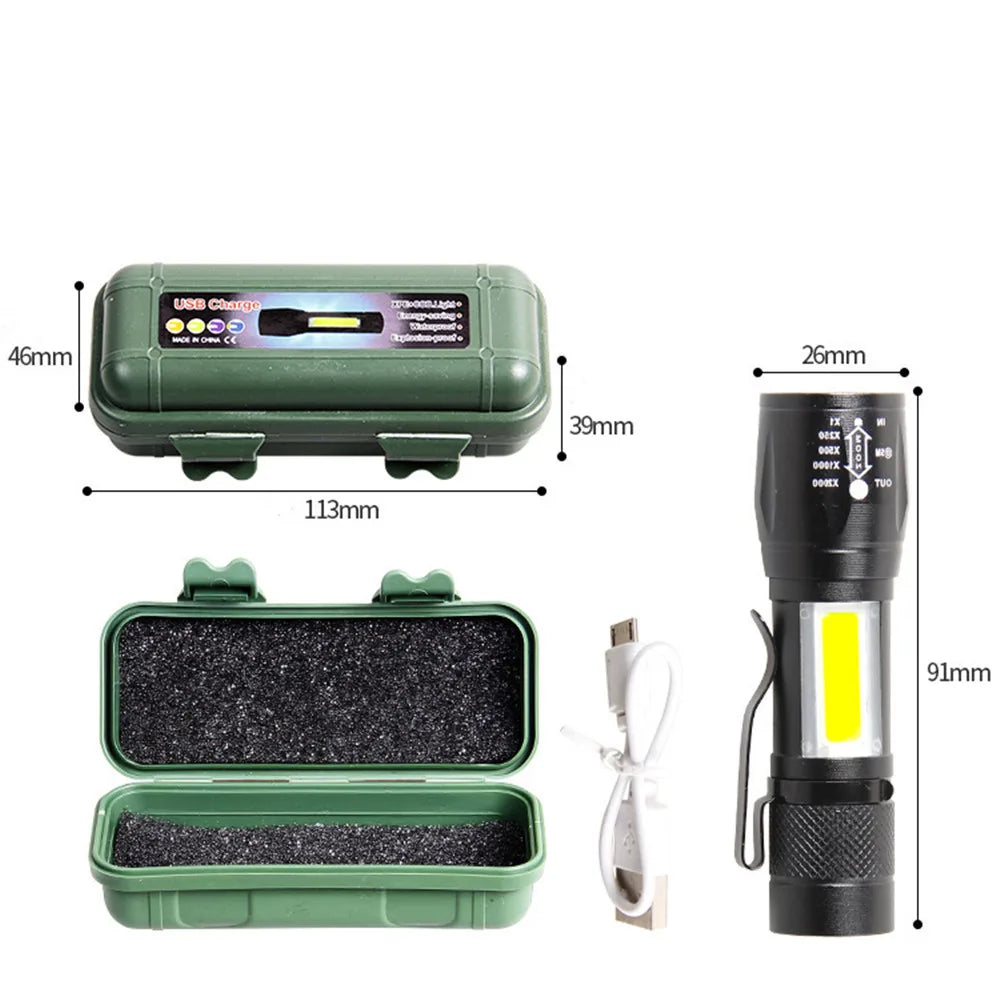 2 Pack USB Rechargeable Mini LED Flashlights with Adjustable Zoom and 3 Modes – Camping and Work Torches, Black