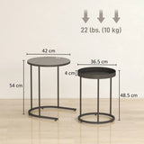 HOMCOM Set of Two Industrial Round Nesting Tables with Metal Frames – Coffee and Side Tables, Grey