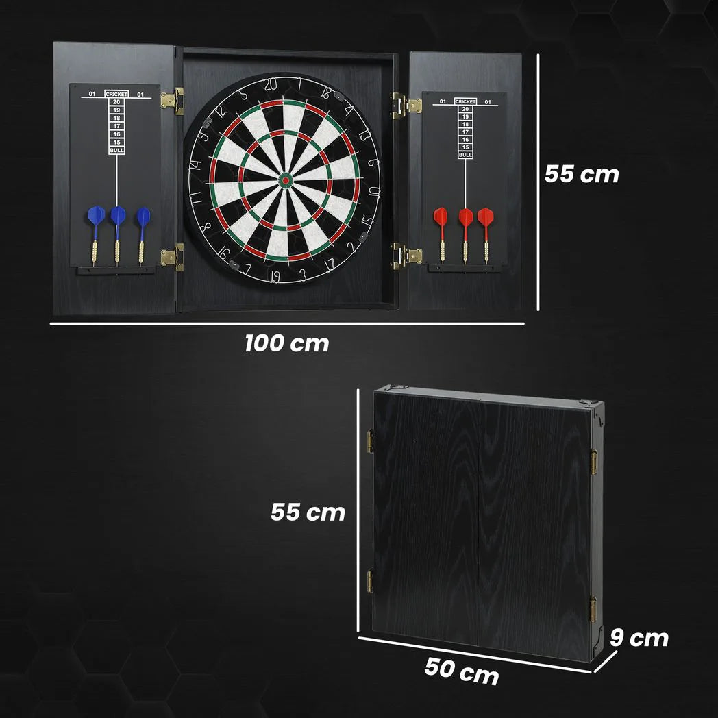 SPORTNOW Bristle Dartboard with Wooden Cabinet, 6 Steel Tip Darts & Two Scoreboards – Games Room Darts Set, Black