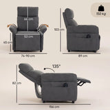 HOMCOM Push Back Recliner Armchair with Massage, Heat and Side Pockets – Lounge Chair, Dark Grey