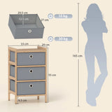 HOMCOM Narrow Chest of Drawers with 3 Fabric Drawers and Bamboo Frame – Slim Bedroom Dresser, Light Grey