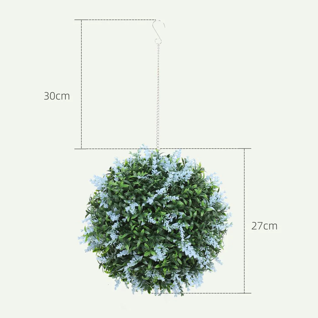 HOMCOM Set of 2 Artificial Plant Topiary Balls, UV-protected Fake Decorative Plants, Blue