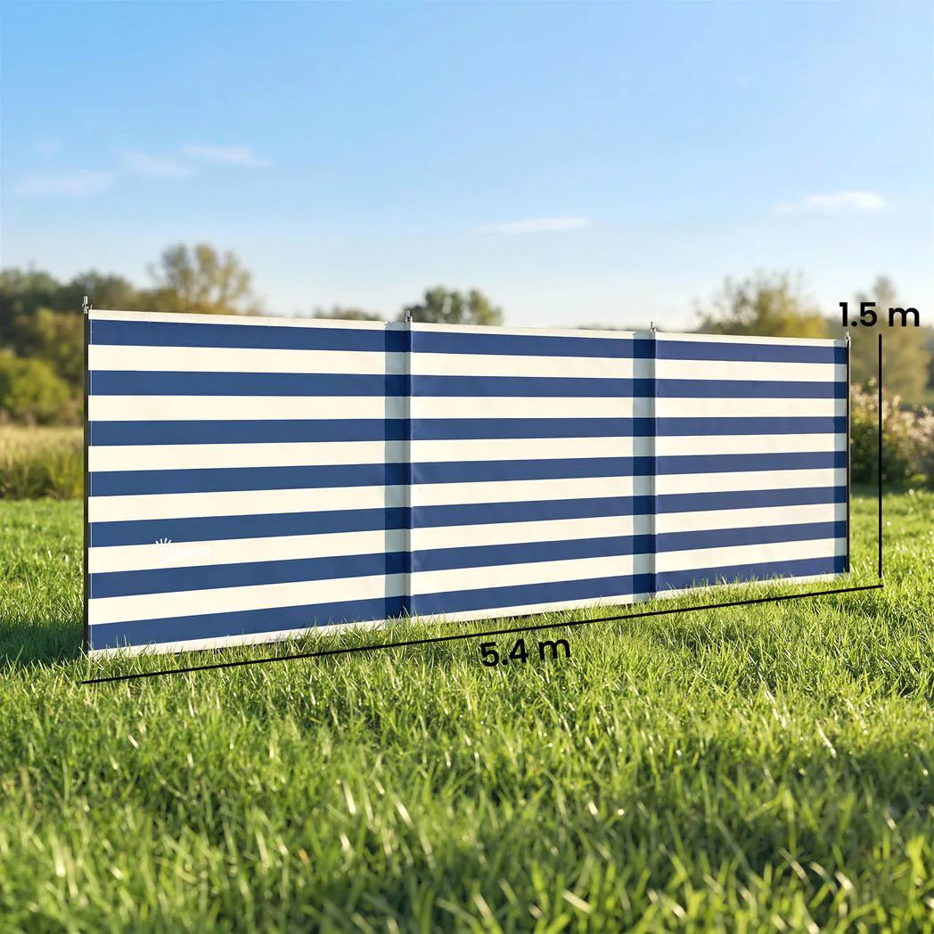 Outsunny 4 Pole Camping Windbreak with Steel Poles and Carry Bag, 540 x 150cm – Beach Shelter, Dark Blue