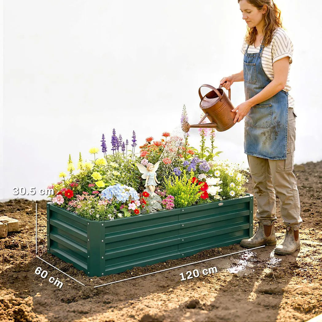 Outsunny Set of 2 Raised Beds for Garden, Galvanised Outdoor Planters for Herbs Vegetables
