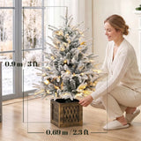 HOMCOM 90cm Pre-Lit Flocked Tabletop Christmas Tree – 70 Warm White LEDs, 488 Tips, Battery Operated