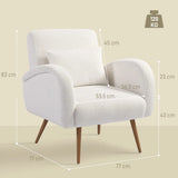 HOMCOM Teddy Fleece Accent Chair with Metal Legs and Curved Armrests – Living Room Armchair, Cream White