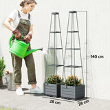 Outsunny Set of 2 Raised Garden Planters with Trellis – 12L Plastic Planter Boxes with Removable Drainage Trays