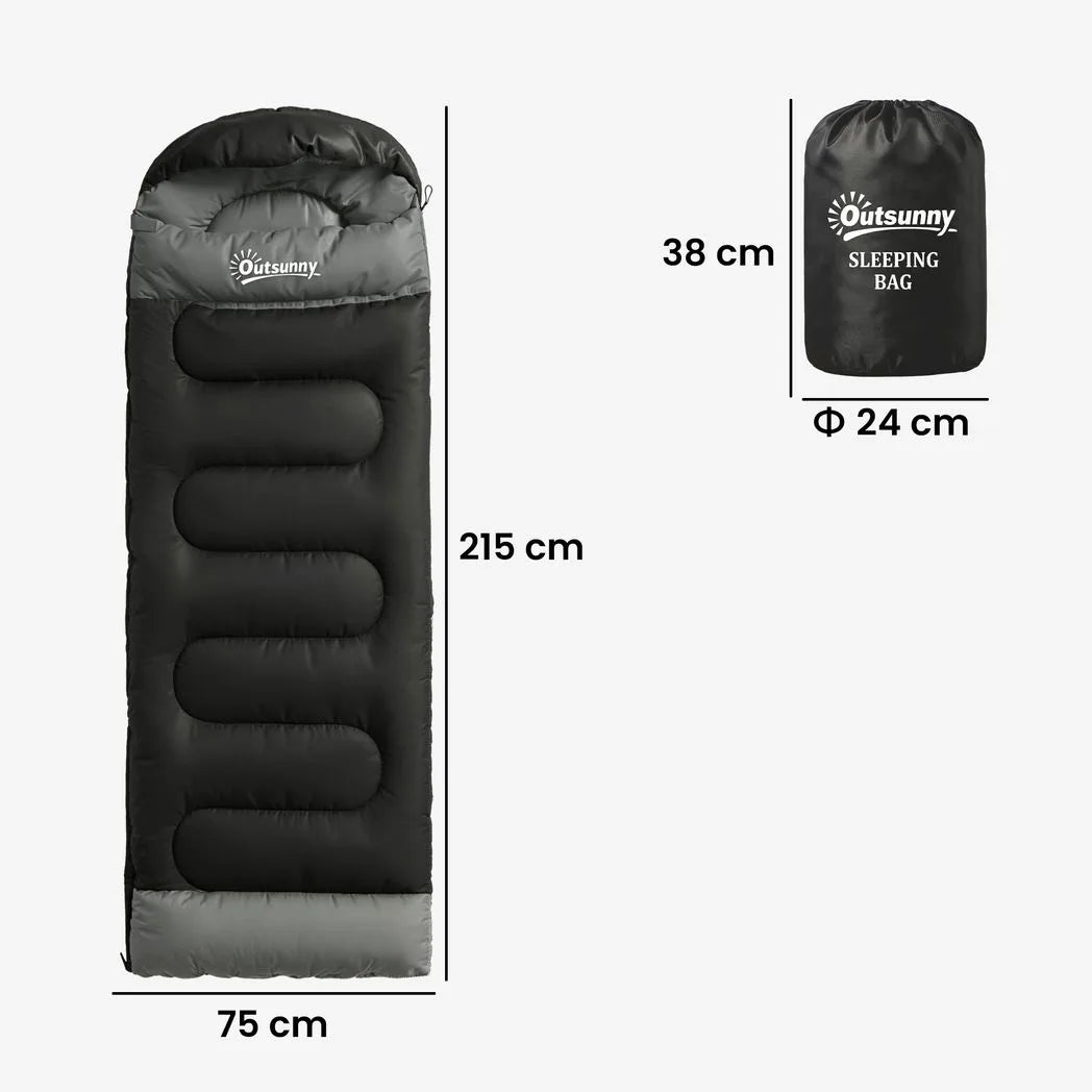 Outsunny 3-Season Sleeping Bag for Adults with L-Shaped Zip – Lightweight, Compact Camping Sleeping Bag, Black