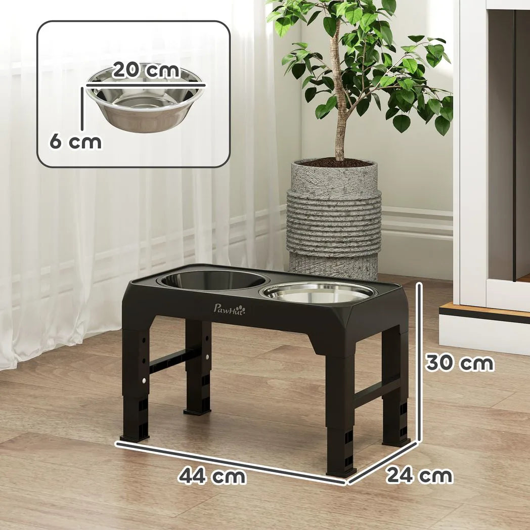 PawHut Raised Dog Bowl with Slow Feeder and 4 Adjustable Heights – Foldable Elevated Feeding Stand