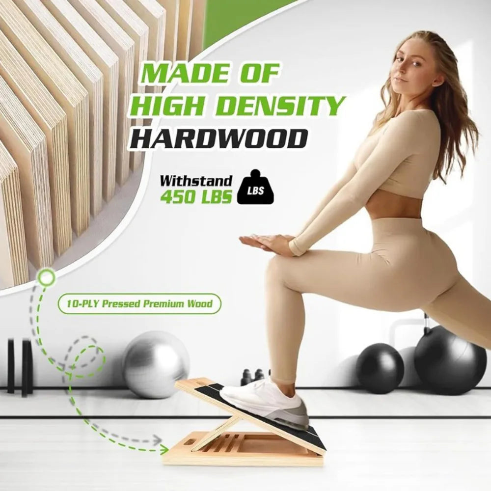 Wooden Slant Board Calf Stretcher with Adjustable Angle – Foldable Incline Board for Stretching, Yoga & Workouts