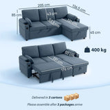 HOMCOM Corner Sofa Bed with Reversible Storage Chaise and USB Charging – L Shaped Sleeper, Blue