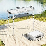 Outsunny 3ft Folding Camping Table with Mesh Storage Layer & Carry Bag – Portable Picnic Table, Cream White